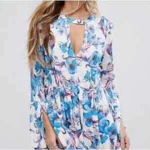 NWT Free People Ivory Combo Floral Mini Dress Pockets $98 Size 4